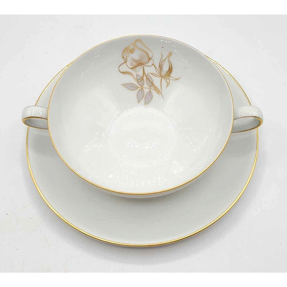 Vtg KPM Krister Germany Cream Soup Bowl & Sauser Gold Rose. Choice of quantity. - Picture 4 of 8